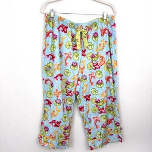 Nick & Nora Womens Sleep Pajama Pants Size XL Koi Fish Water Lily 100% Cotton